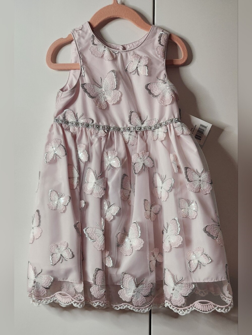 Pink Butterfly Embroidered Girls' Party Dress